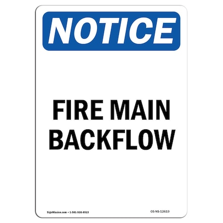 OSHA Notice Sign, Fire Main Backflow, 5in X 3.5in Decal, 10PK